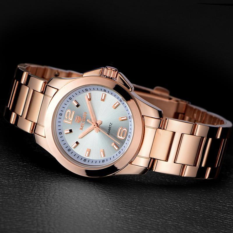 Luxury Gold Rose Women Watches Elegant Modern Waterproof Analog Wristw ...